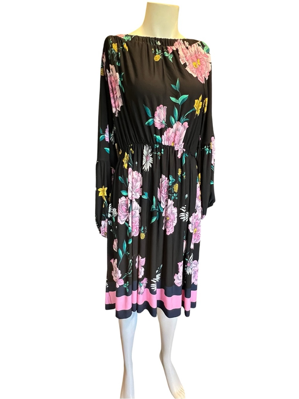 Lane Bryant Black Long-Sleeve Fit-and-Flare Dress